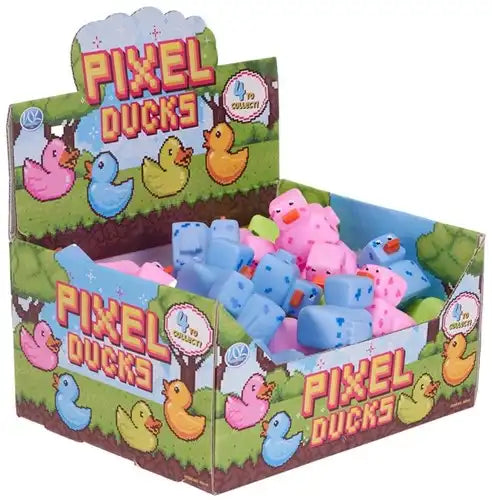 5038104659157 – Lot revendeur de 48 pcs Pixel Duck 6x5cm 4 assortis in display – Vente en gros canards pixel rétro