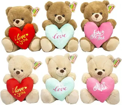 8718668596309 – Lot revendeur de 6 pcs Peluche Ours Love 25cm – Vente en gros peluches assorties