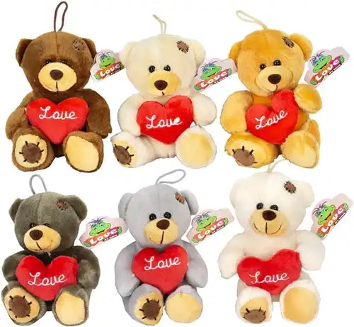 8718668596064 – Lot revendeur 6 pcs Peluches Ours avec cœur Love – 6 assortis 14 cm