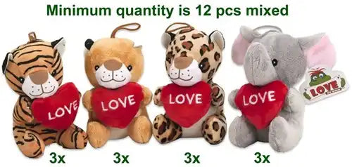 8718668305666 – Colis 12 peluches animaux avec cœur LOVE 14 cm (4 modèles assortis)