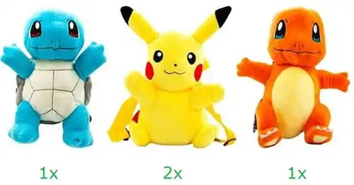 8426842051185 – Colis de 4 pcs : Pokémon Sac à dos en peluche 3 assortis 35 cm – Grossiste officiel