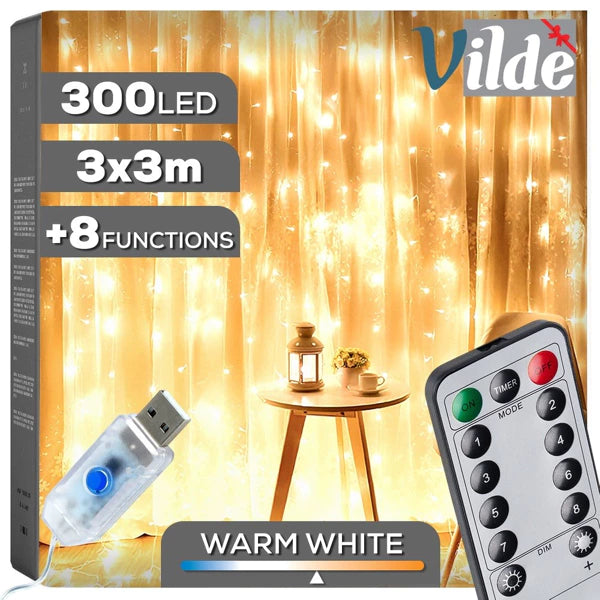 Rideau lumineux avec télécommande 300 LED 3 m