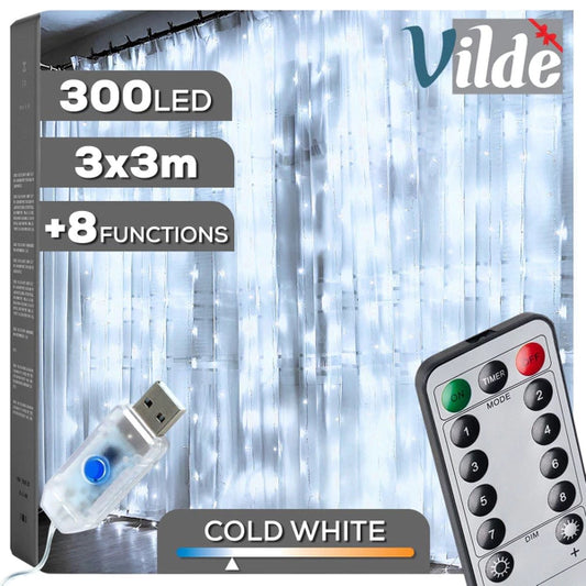 Rideau lumineux avec télécommande 300 LED 3 m
