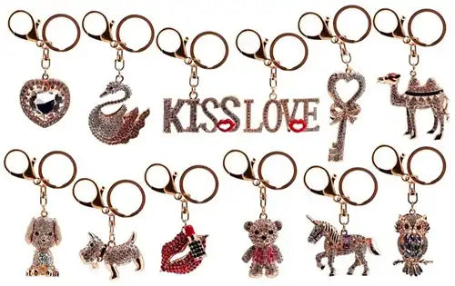 5038104650277 – Porte-clés Bling 12 modèles assortis 3x6cm – Colis de 12 pièces
