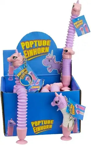 4038732038806 – Colis de 48 pcs : Porte-clés extensible Licorne Poptube 19 cm assorti en présentoir