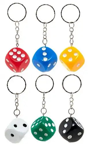 5038104650338 – Porte-clés dés colorés 6 modèles assortis – Colis de 48 pièces