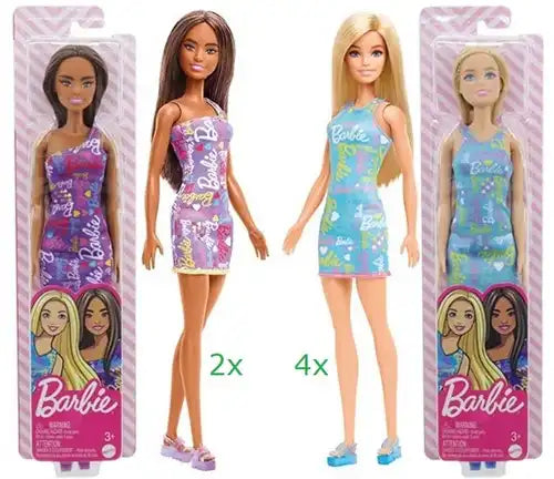 194735052455 – Colis de 6 pcs : Poupée Barbie avec assortiment de robes d’été 8,5x32cm – Grossiste Mattel