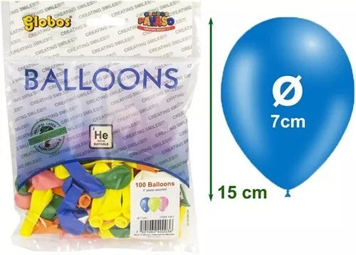 Lot de 100 Ballons No3 Assortis Couleurs - 15 cm (Ø 7 cm) - Globos