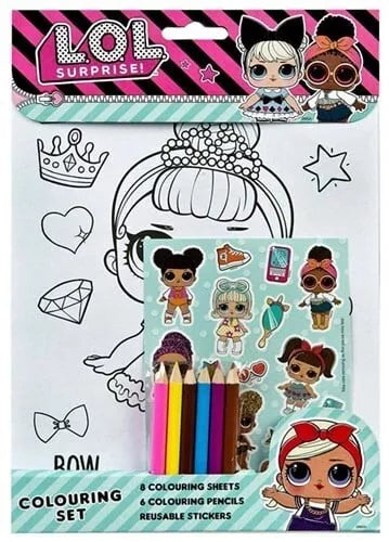 L.O.L. Surprise Colouring Set (8x Sheets, 6x Pencils, Stiickers) 21x28cm