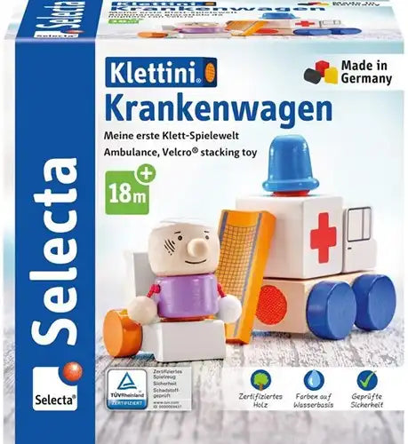 Schmidt Selecta Jouet en bois Klettini Krankenwagen 17x17cm (Langue : allemand)