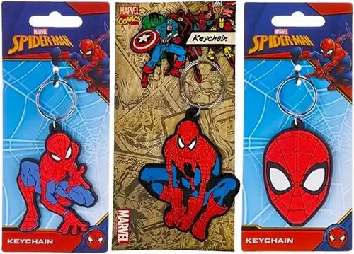 5038104133817 – Colis de 48 pcs : Porte-clés 2D Spider-Man en PVC 3 modèles assortis 6,5x12 cm – Produit officiel Marvel