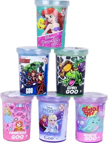 11692489121009000149 – Slijmpot 70g 5x7cm assorti Disney / Marvel / Dino / Princess (colis 24 pièces)