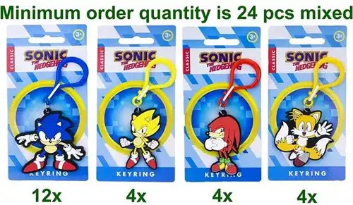 5056474208102 – Lot de 24 porte-clés Sonic 2D PVC (4 modèles assortis) 7 x 15,5 cm – produits officiels Sega pas chers