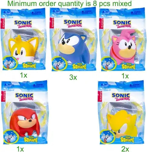 735850859118 – Conditionnement : Colis de 8 pcs Sonic the Hedgehog Mega Squishme 5 assortis 15,5x22cm