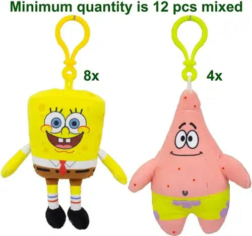 8721077569055 – Spongebob Peluche Bagclip 12 cm (2 modèles assortis, colis de 12 pcs) dispo Simcha.fr