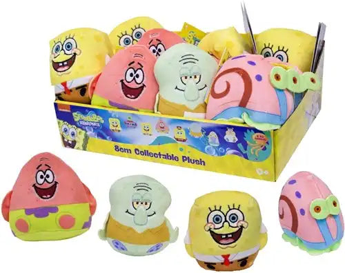 5056356795683 – Lot revendeur de 12 pcs SpongeBob Peluche 8cm 4 assortis en display – Vente en gros Nickelodeon