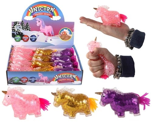 8718546598845 | Squeeze Ball Unicorn 11cm avec Glitter - 1 Pièce Aléatoire - Fidget Jouet Anti-Stress pour Enfants