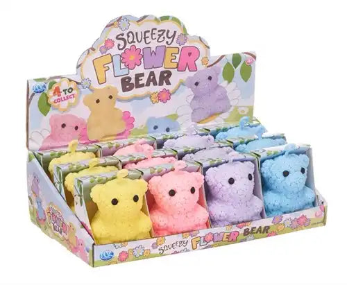 5038104658235 – Confezione rivenditore 12 pezzi Squishy Flower Bear 9,5 cm (4 modelli assortiti in esposizione) 