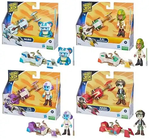 5010996111289 – Colis 4 pcs Star Wars Young Jedi figurines avec véhicules assortis