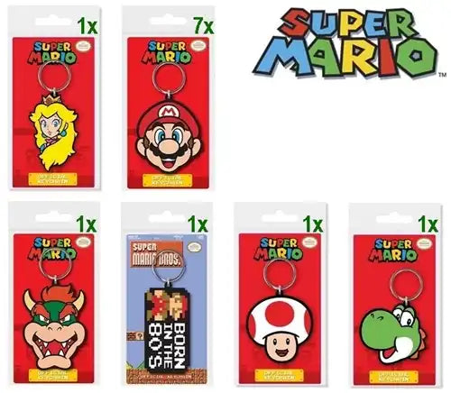5050293389240 – Colis 12 pcs Super Mario porte-clés PVC 2D assortis 6,5x12cm