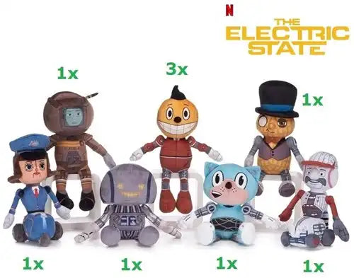 5038104080968 – The Electric State Peluche assortiti 30 cm (confezione da 9 pezzi, 7 modelli) disponibile su Simcha.fr 