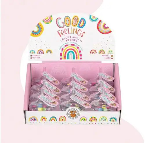 4032722960481 – Lot de 12 pcs Trendhaus Good Feelings Toupie à boules colorées 5x6 cm en présentoir – Grossiste Trendhaus