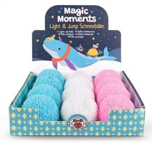 Colis de 12 pièces – 4032722963253 – Vente en gros Trendhaus Magic Moments boules de neige Flummi 5 cm lumineuses assorties en présentoir