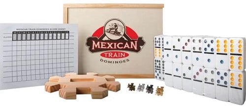 4018501097111 Mexican Train Domino bois Vedes Natural Games 18x24cm