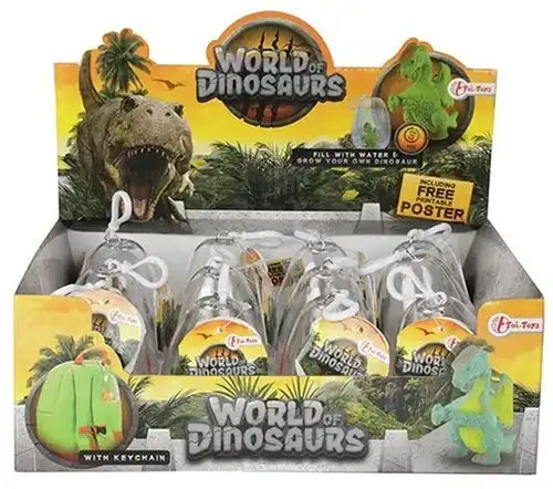 8714627003734 – Porte-clés dinosaure qui grandit dans l’eau “World of Dinosaurs” 12,5 × 6,5 cm – lot de 12 (8 assortis) pas cher
