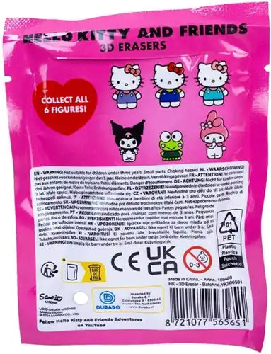 8721077565651 – Hello Kitty and Friends 3D Erasers en Blindbag 9x12 cm – Display de 24 pièces officielles Sanrio