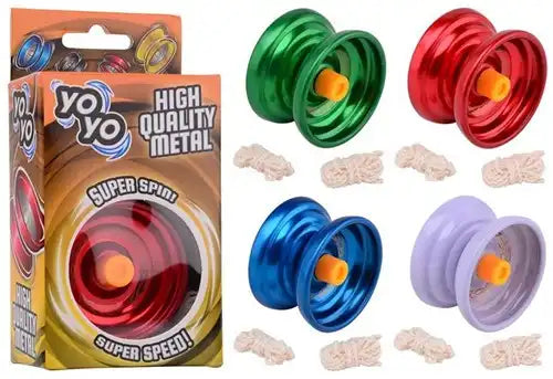 8711866294831 – Colis 24 Yoyo métal haute qualité avec ficelle de rechange 4 assortis