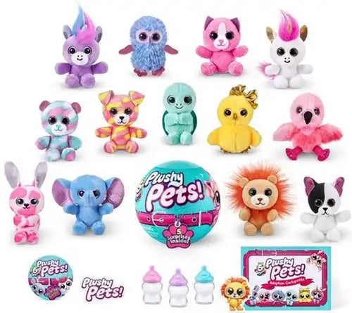 4894680018082 – Colis de 24 pcs : Zuru Plushy Pets 5 Surprise Peluche en boule surprise 9 cm assortis en présentoir – Grossiste peluches surprise