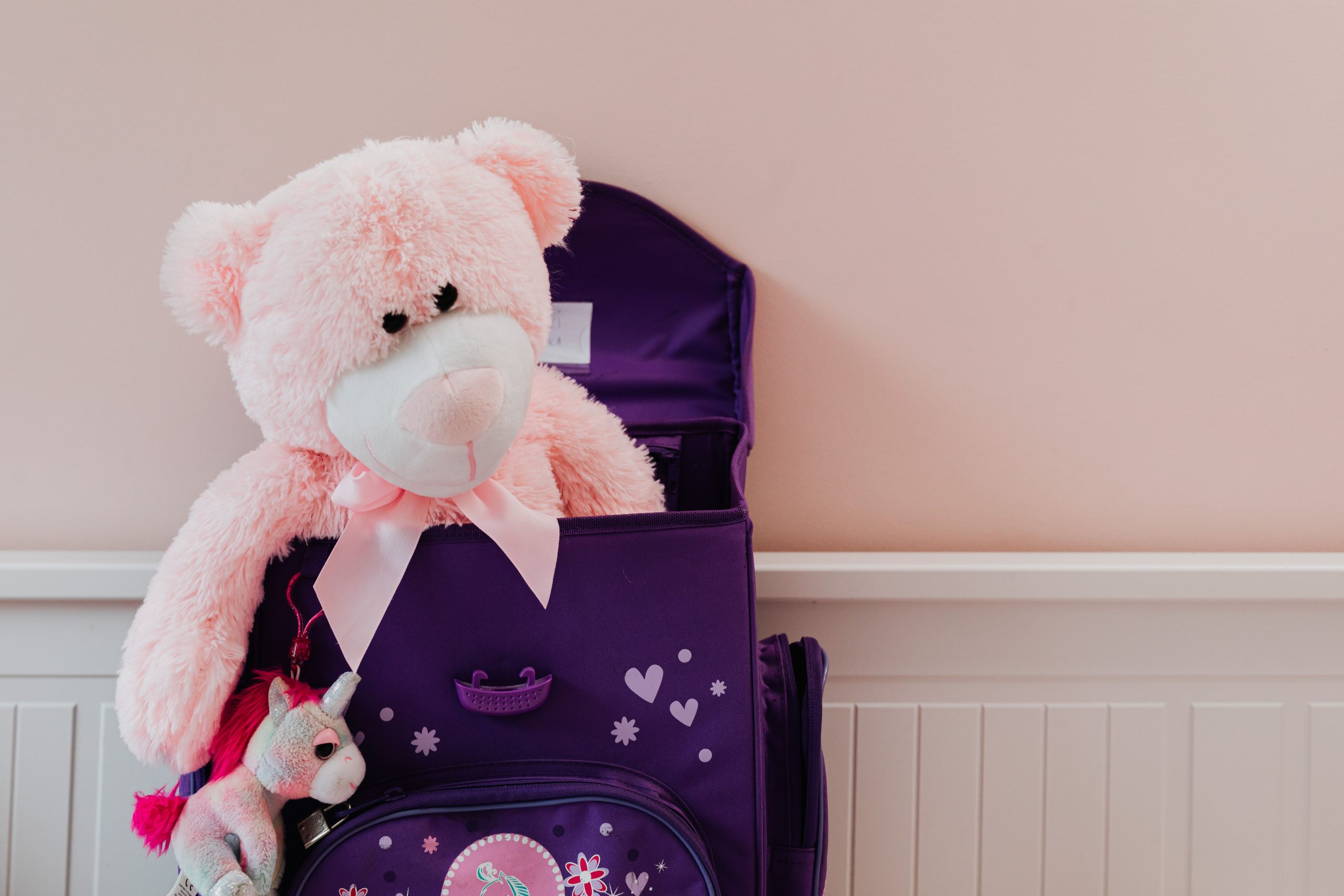 Peluche ours rose licorne sac à dos